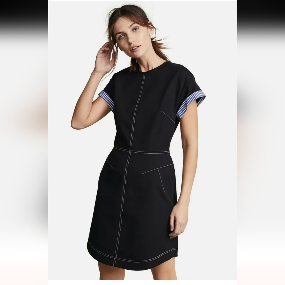 NEW 10 Crosby Derek Lam Size 12 Black Striped Sleeve Dress